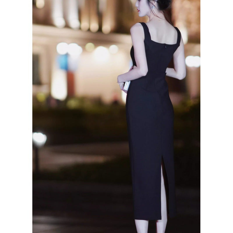 2025 Temperament sexy suspender dress summer new skirt early spring black high-end design women's long dress