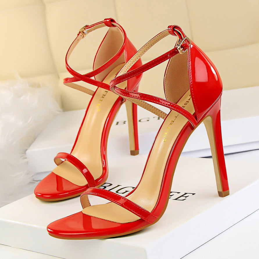 2025 126-A7  style fashion summer simple high heels stiletto high heel patent leather cross belt sexy nightclub sandals