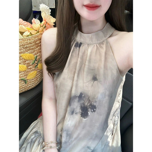 2025 Coffee Break  Sleeveless Neck Off-Shoulder Dress Women's Summer New Fashion New Chinese Suspender Long Dress Women
