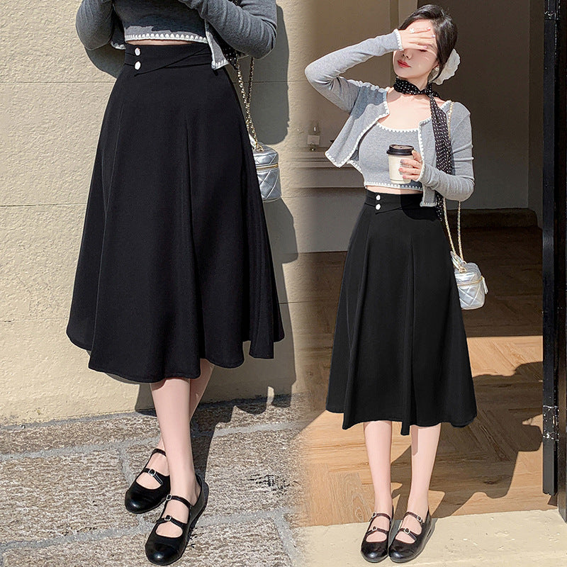 Professional skirt 2025 spring and summer new fashion white-collar high-waisted A-word medium and long hip-covering big swing thin dress