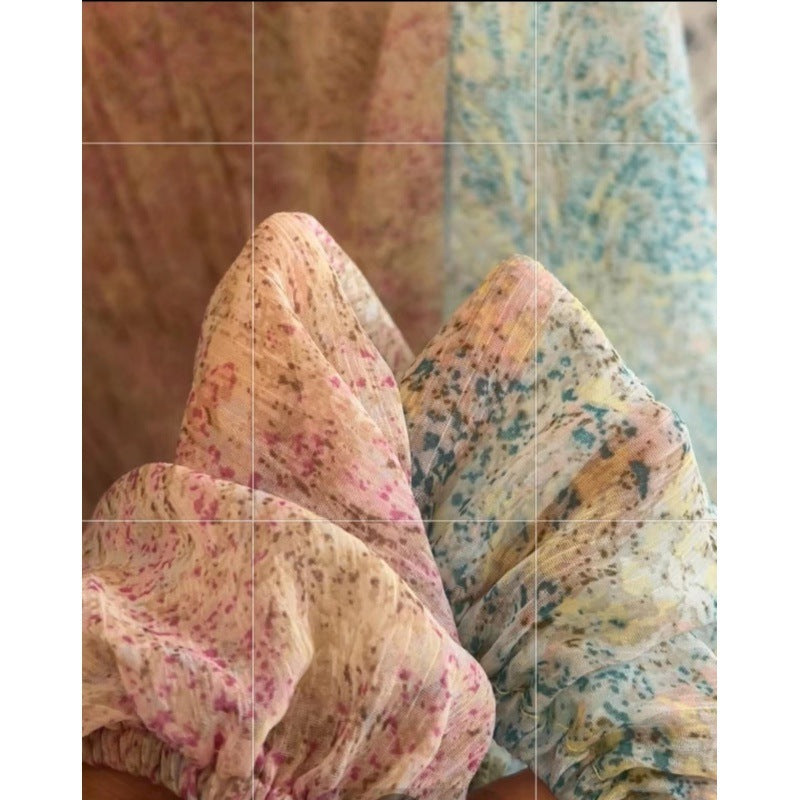 2025 Dongdaemun, South Korea  Hong Kong style retro celebrity temperament floral waist thin chiffon long-sleeved dress women