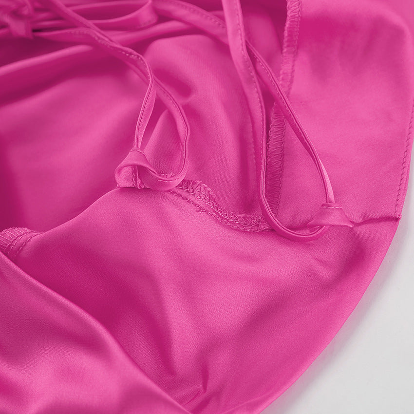 2025 Sexy sleeveless neck high waist satin dress small dress fishtail dress popular  fashion new long dress women