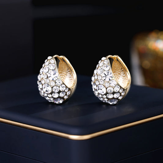 2025 Korean Internet celebrity temperament three-dimensional full diamond inlaid earrings 2023 new trendy niche design feeling water drop shaped ear buckle