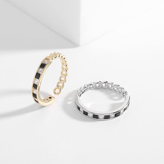 2025 Korean version of simple and versatile ring temperament opening adjustable ring niche design black and white checkerboard tail ring