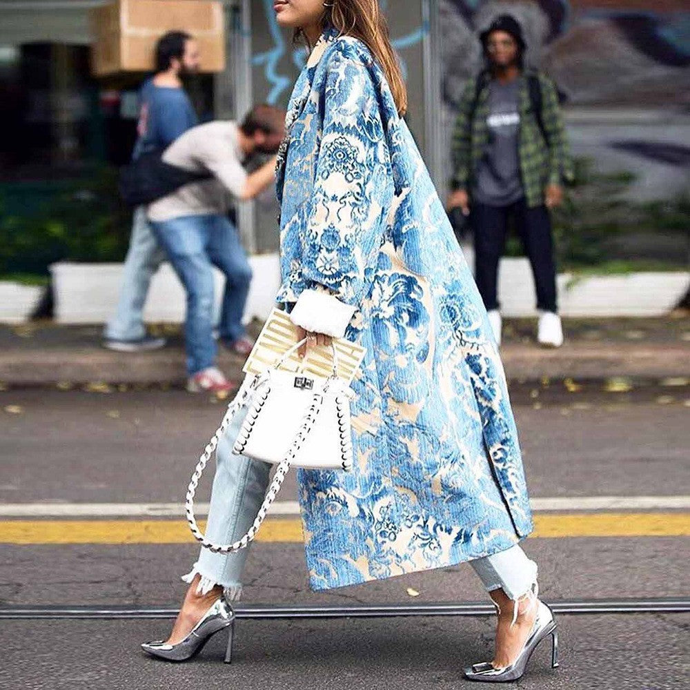 new New   coats fashion color matching lapel digital printing double-sided tweed coat