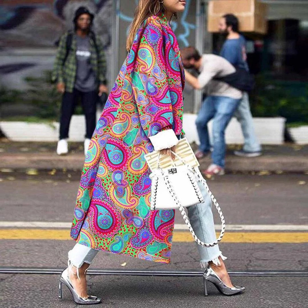 new New   coats fashion color matching lapel digital printing double-sided tweed coat