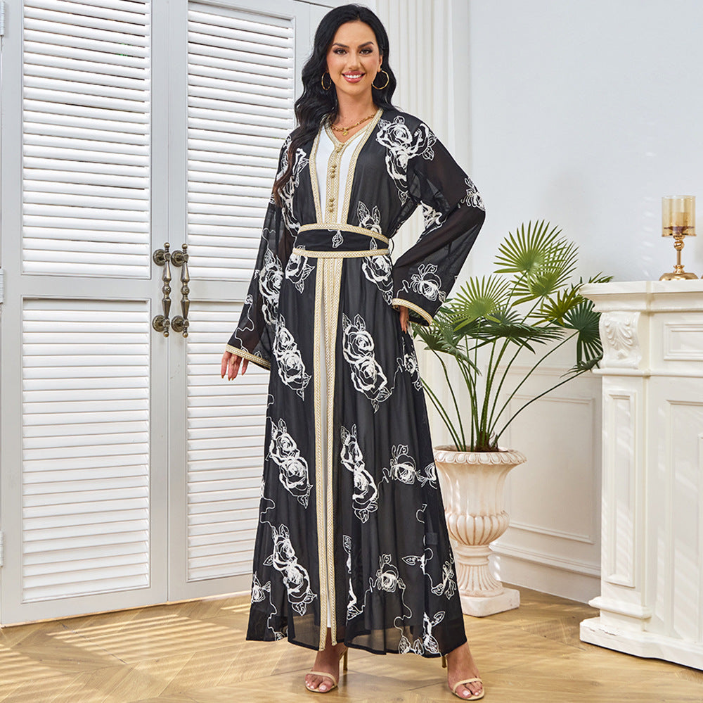 MT211 Middle East Women's Arabian Clothing, New Lace-Up Evening Dress Embroidered Two-piece Suit Robe Dress