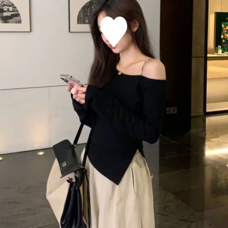 This year's popular beautiful suit 2025 off-shoulder irregular top wide-leg pants pure salt light and cooked two-piece set