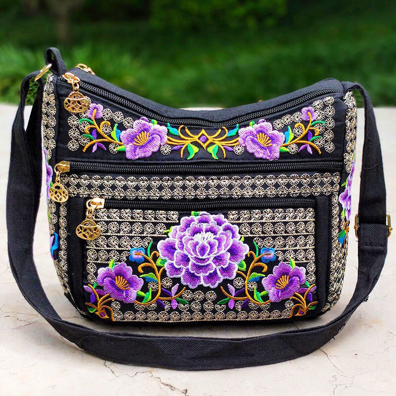 Yunnan National Style Bag Embroidered Women's Shoulder Bag Full Embroidered Crossbody Small Size Dumpling Bag Four-Layer Messenger Bag