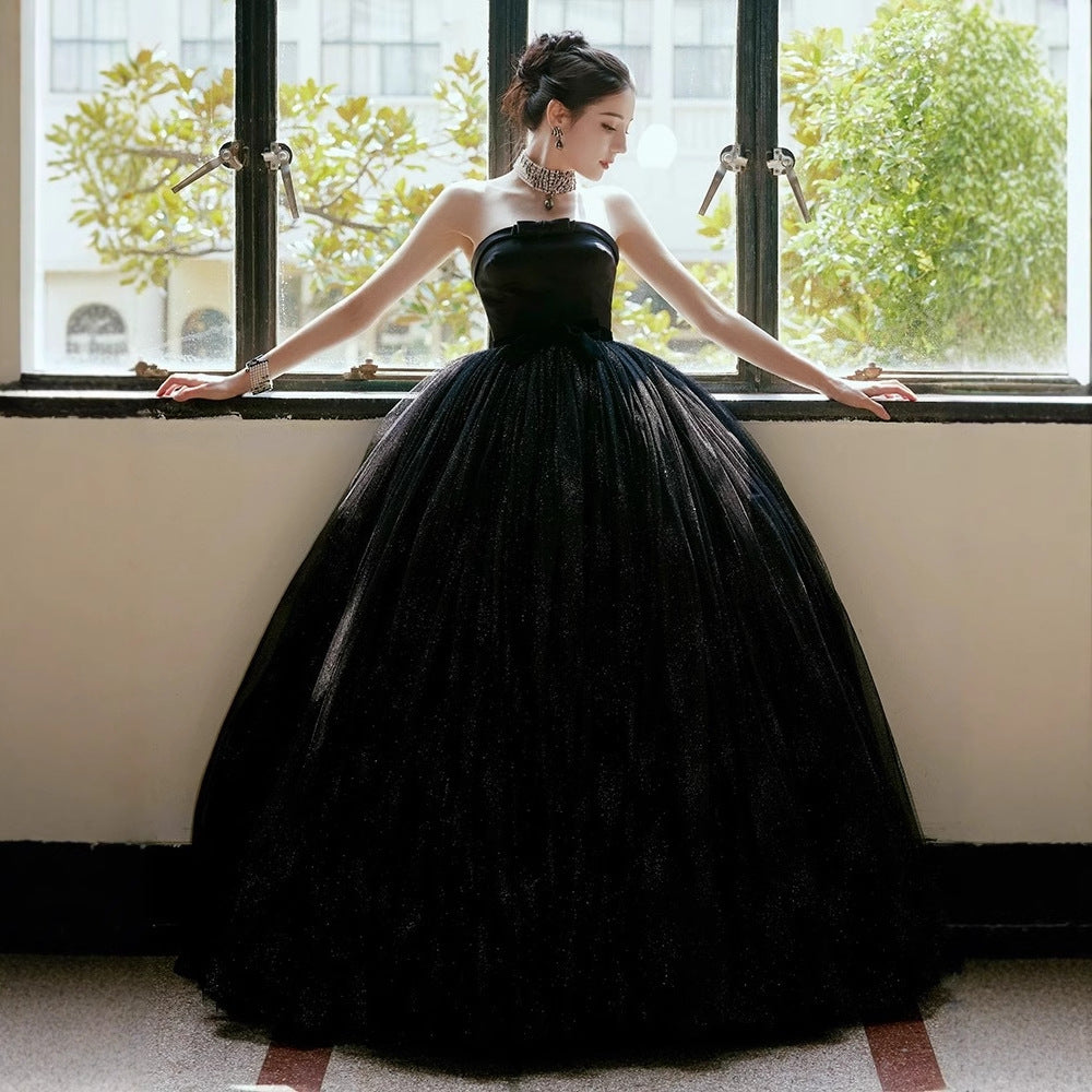 2025 Black evening dress dress Reba star with the same tube top tutu skirt women's high sense birthday party temperament princess dress