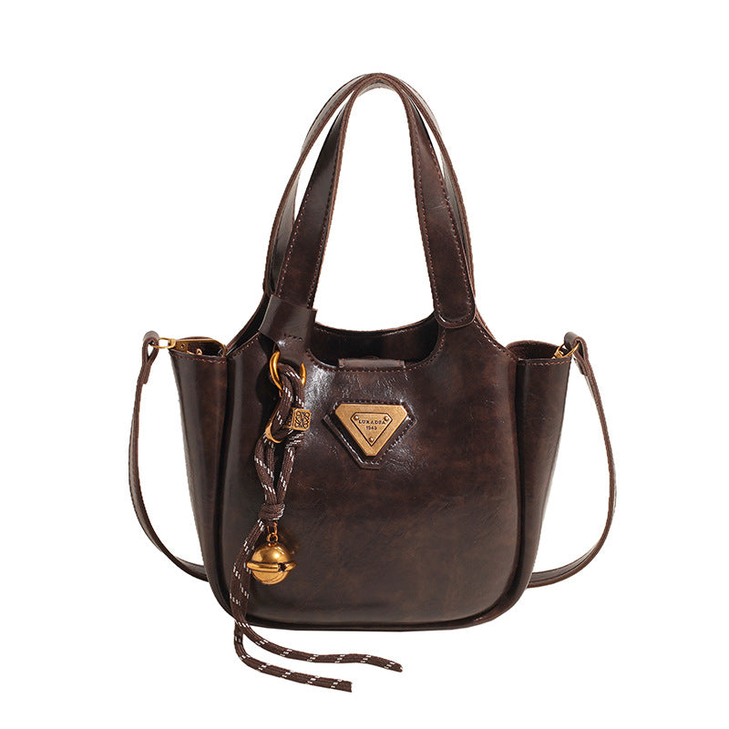 BENPAOLV 2025 Retro hand bucket bag women's Korean version of the new fashion casual shoulder bag popular niche design high-end women's bag