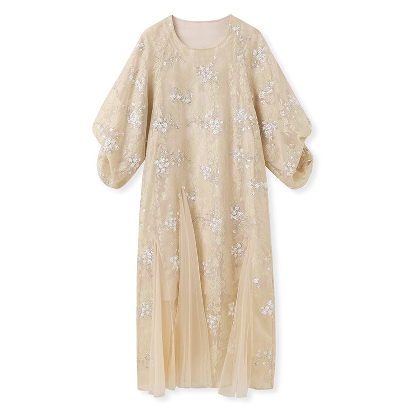 New Chinese style flower bead embroidered high-end dress light luxury design temperament long dress N2034