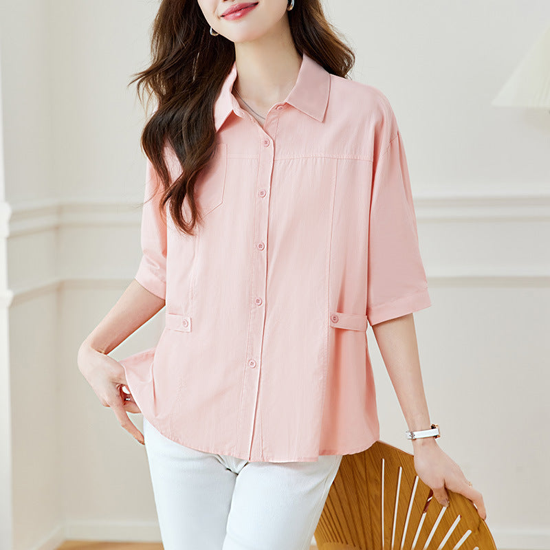 direct sales pure cotton short-sleeved shirt women's  summer new commuter Korean version chic Popular-style top women