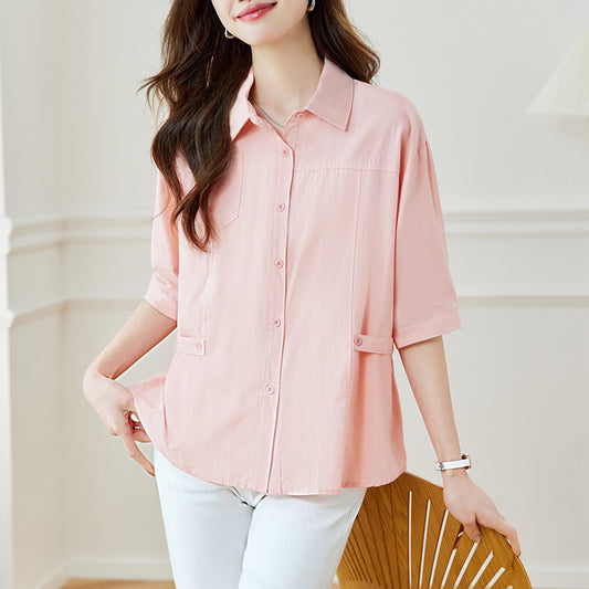 direct sales pure cotton short-sleeved shirt women's  summer new commuter Korean version chic Popular-style top women