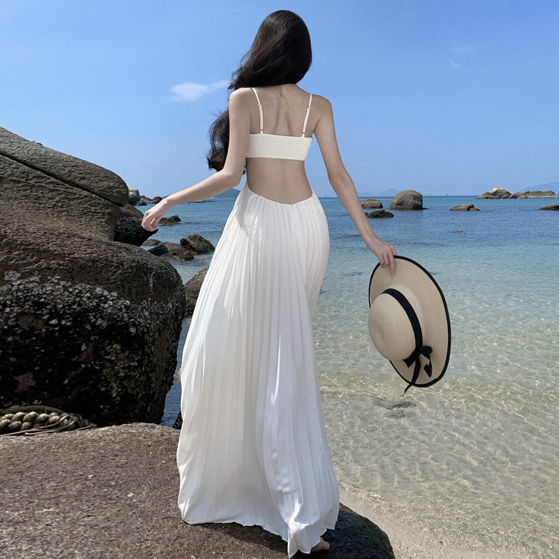 2025 Venus Pleated Diamond Hollow Suspender Fairy Skirt Party Night Banquet Dress Holiday Pleated Beach Skirt