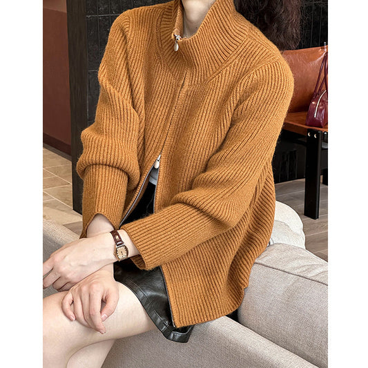 2025 popular autumn new top soft waxy lazy style loose knitted cardigan with sweater A23