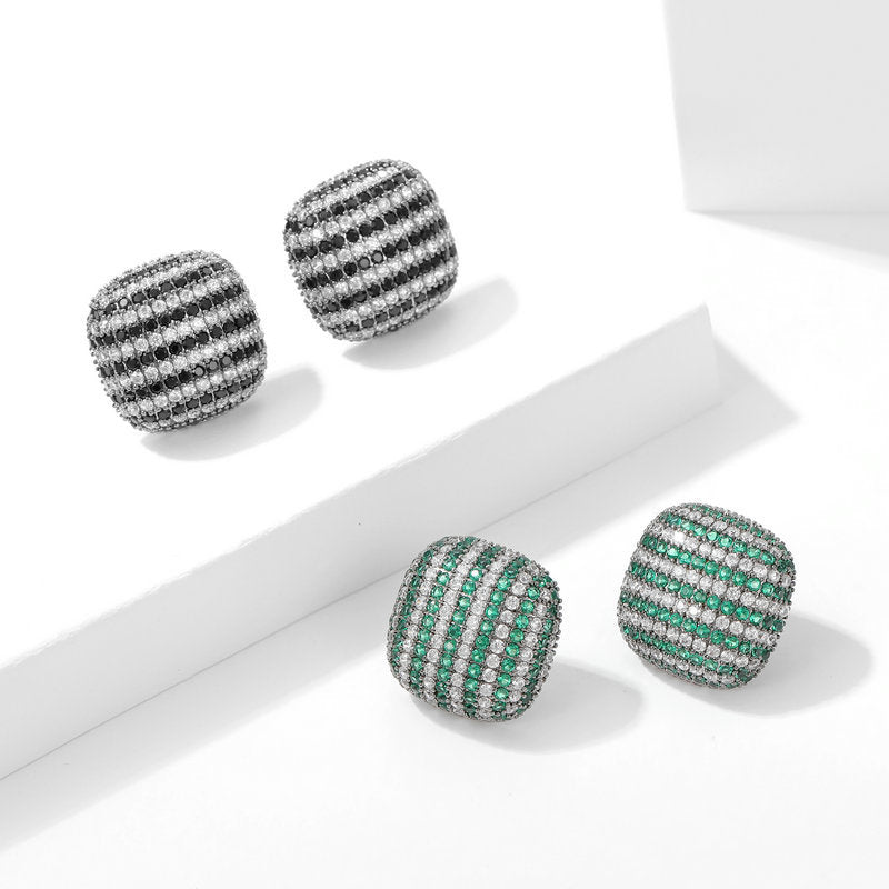 2025 S925 silver needle  retro elegant temperament earrings light luxury high sense two-color zircon inlaid  style stud earrings