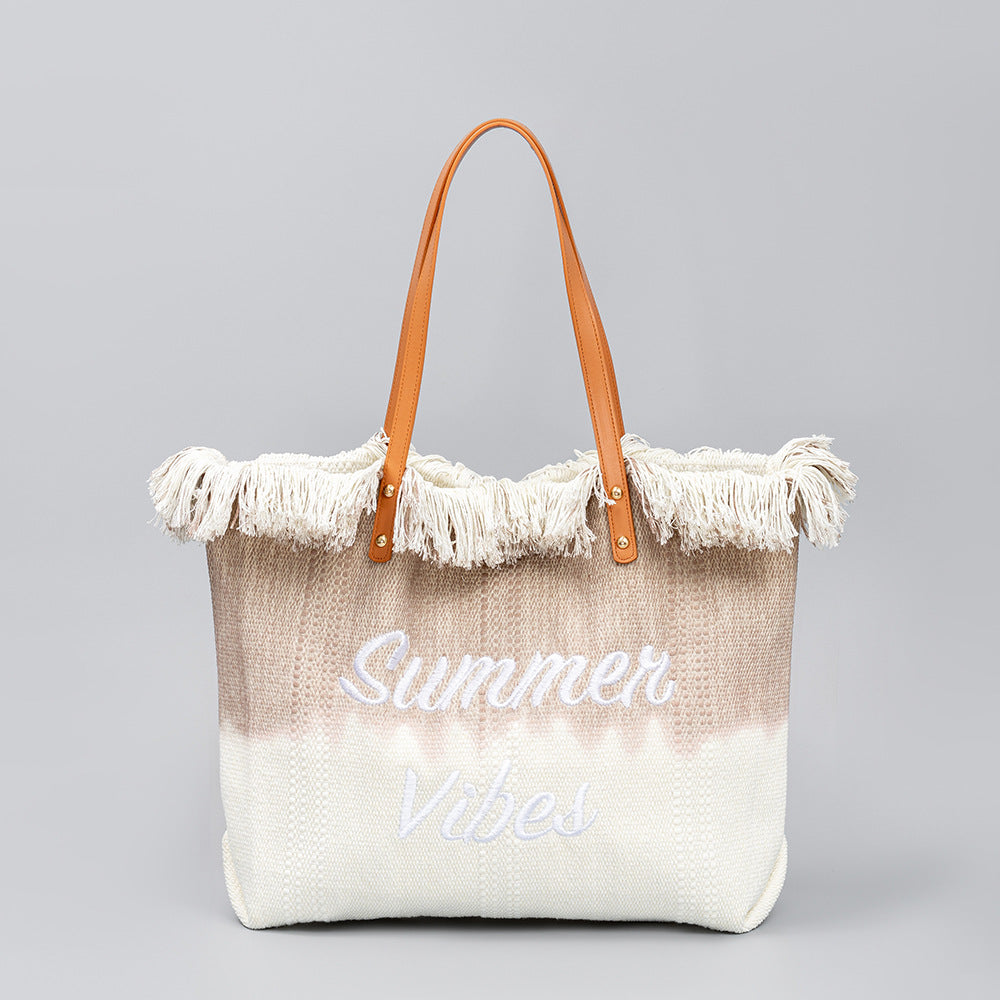 Cross-Border Embroidered Tote Bag Tassel Canvas Bag Magnetic Snap Commuter Bag Underarm Bag New Beach Shoulder Bag Summer