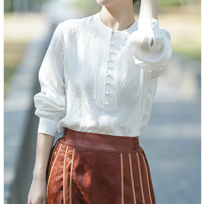 2025 High-end silk white shirt, temperament heavy mulberry silk shirt  spring women's  women's top