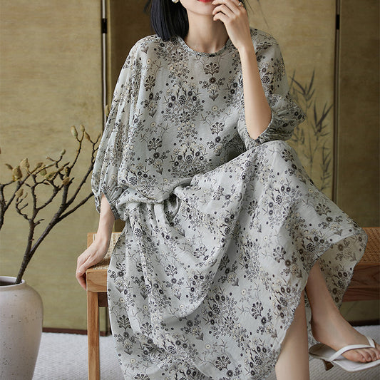 2025 Flax + mulberry silk shirt skirt silk linen set, high-end floral silk skirt two-piece women's clothing
