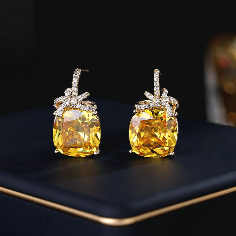 2025 Light luxury high-end earrings trendy wholesale s925 silver needle super flash geometric square zircon inlaid bow stud earrings