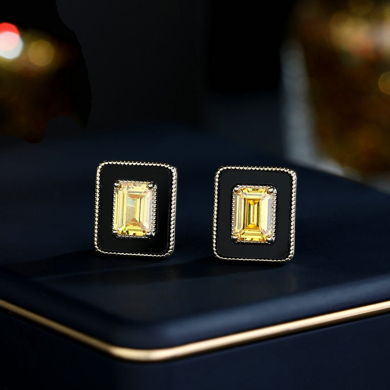 2025 S925 Silver Needle  Niche Versatile Temperament Earrings Wholesale Hong Kong Style Fashion Retro Geometric Simple Square Earrings