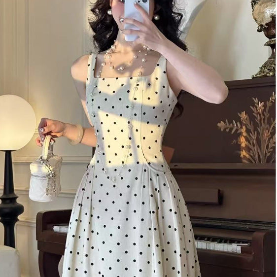2025 summer new tea party early spring  retro polka dot summer seaside vacation fairy dress