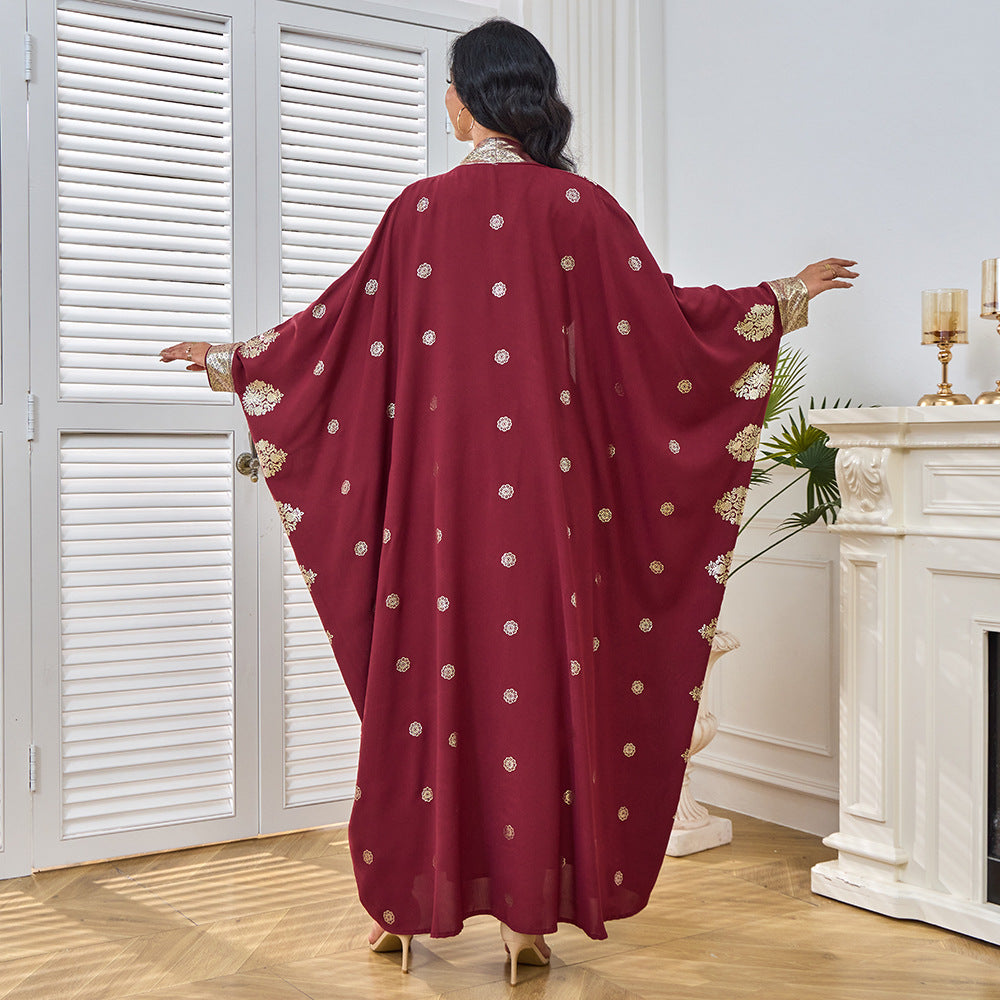MT213 Middle East Moose Large Size New Bronzing Burqa Cardigan Bat Sleeve Two-piece Dress Evening Dress