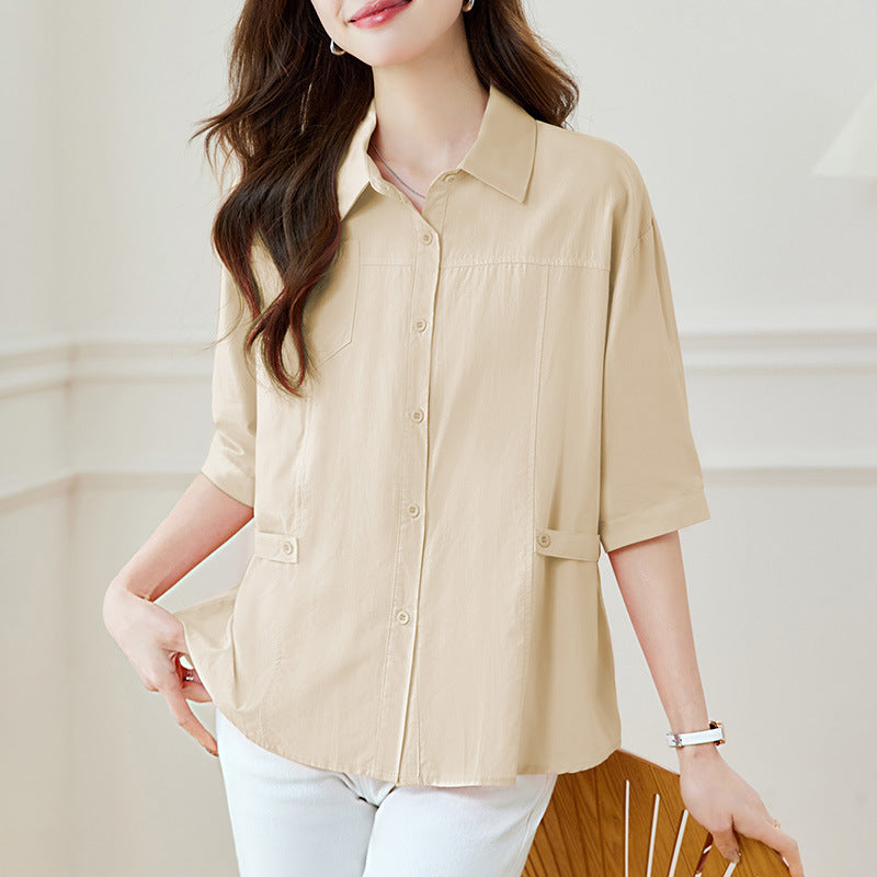 direct sales pure cotton short-sleeved shirt women's  summer new commuter Korean version chic Popular-style top women