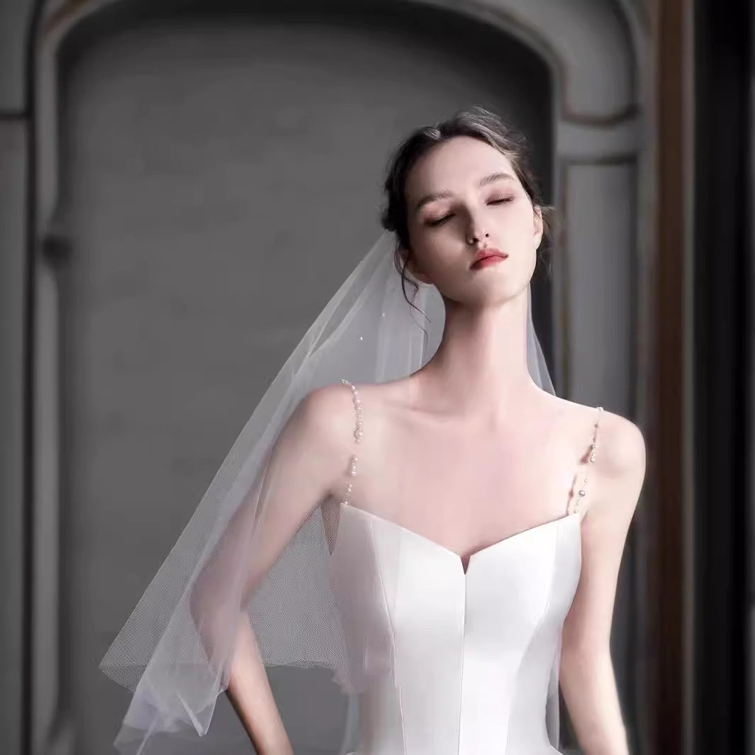 2025 suspender light wedding dress  new high-end light luxury bridal temperament going out yarn satin banquet dress skirt women
