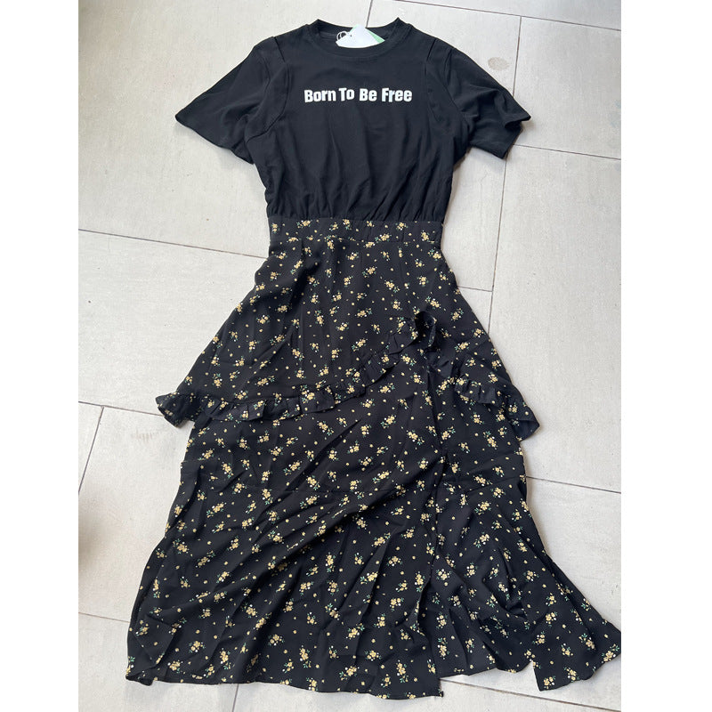 2025 This year's popular temperament summer night flower language dress~ fake two slit and thin waist and shoulder dress