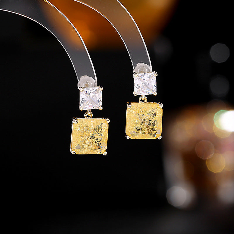 2025 Simple geometric small square stud earrings ice crack zircon earrings s925 silver needle niche design versatile temperament earrings