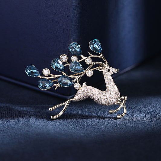 2025 Personalized design animal deer zircon inlaid brooch national style cheongsam pin silk scarf buckle a deer has your clothing accessories
