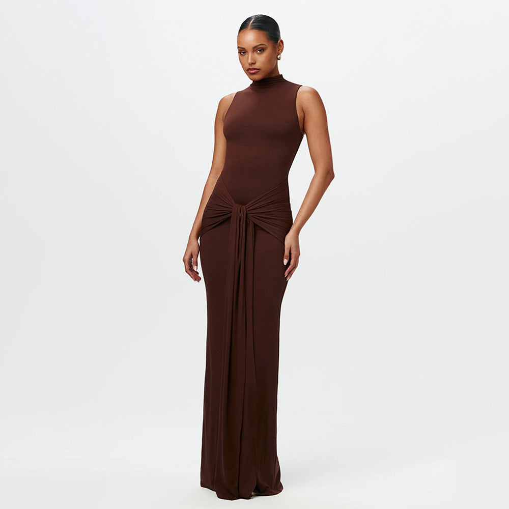 2025 New new dress women's round neck sleeveless straps slim dress sexy fashion solid color dress