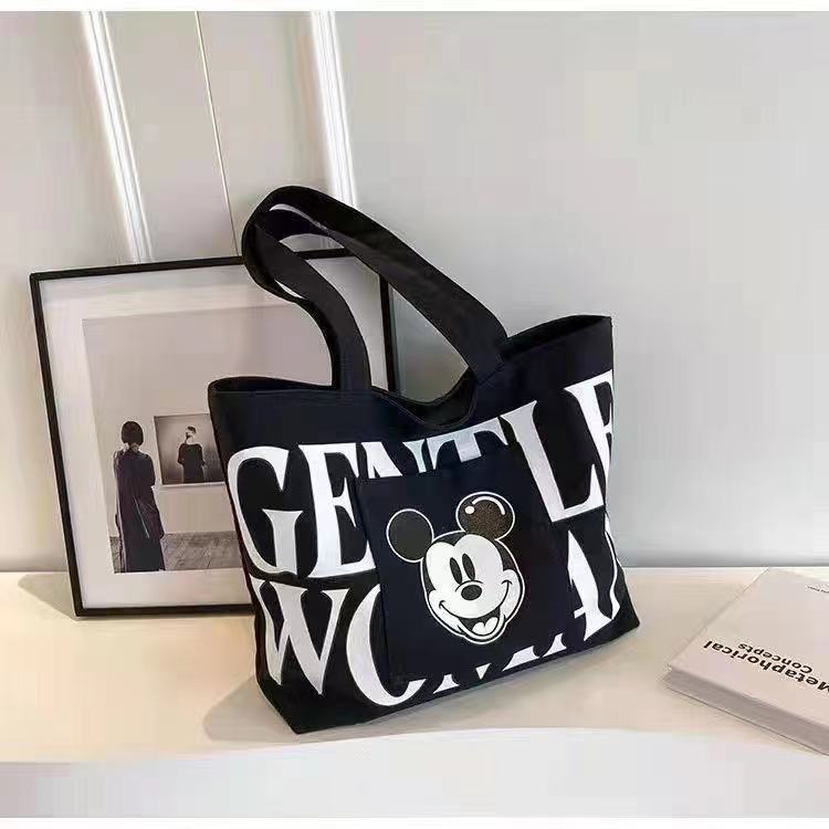 Large Capacity Letters Canvas Bag Women's  New Mickey Fashion Shoulder Tote Bag Portable Shopping Bag for Going out