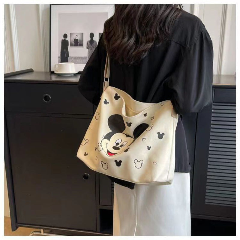 INS Canvas Bag Women's Messenger Bag  Summer New Japanese Style Large Capacity Cartoon Printed Student Shoulder Cloth Bag