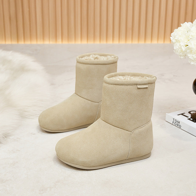 2025  popular autumn and winter new fashion leather snow boots versatile knight boots leather flat women's shoes tide sleeve two wear