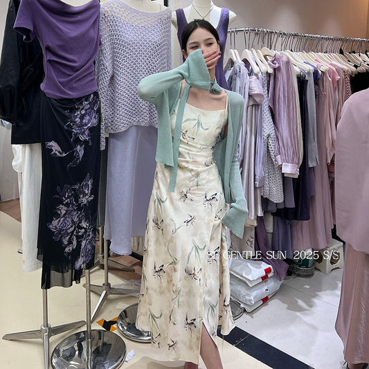 2025 Thirteen Lines  Spring and Summer New Temperament Printing Pure Desire High Waist Suspender Dress Children 88180