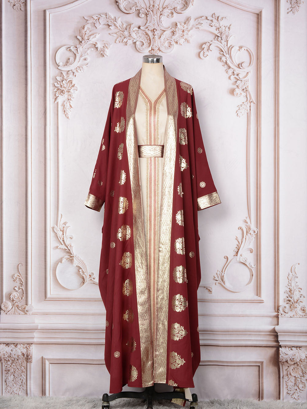 MT213 Middle East Moose Large Size New Bronzing Burqa Cardigan Bat Sleeve Two-piece Dress Evening Dress