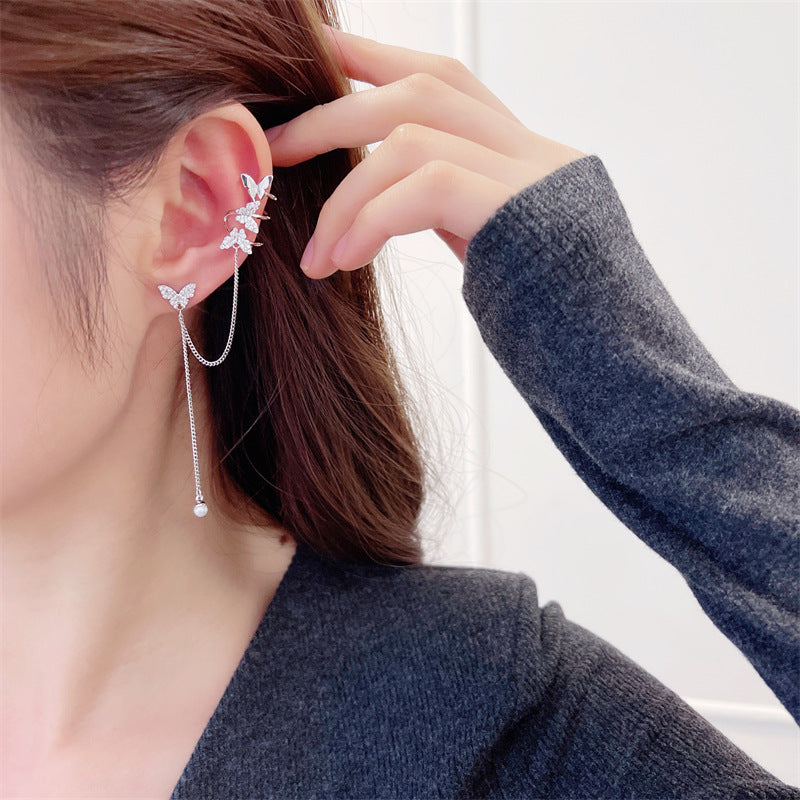 2025 2022 Dongdaemun new earrings niche creative personalized design butterfly stud earrings earclip integrated earrings