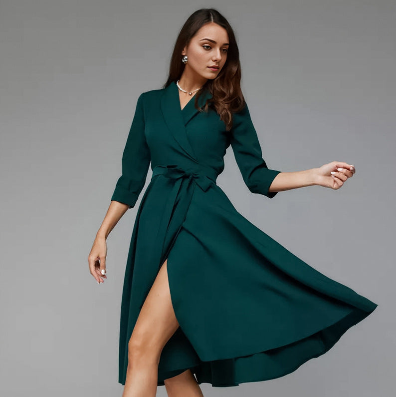 2025 Spring new  high-waisted suit collar lace-up dress popularwildberries hot fashion women's clothing