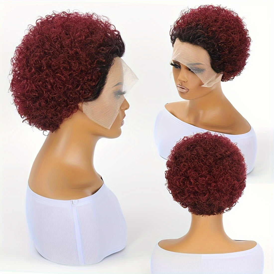 6inch Pixie Cut Wig Short Curly Lace Front Human Hair Wigs for  Women Brazilian Water Wave 13x1 Transparent Lace Wigs (1B# 99J  T1B/99J)