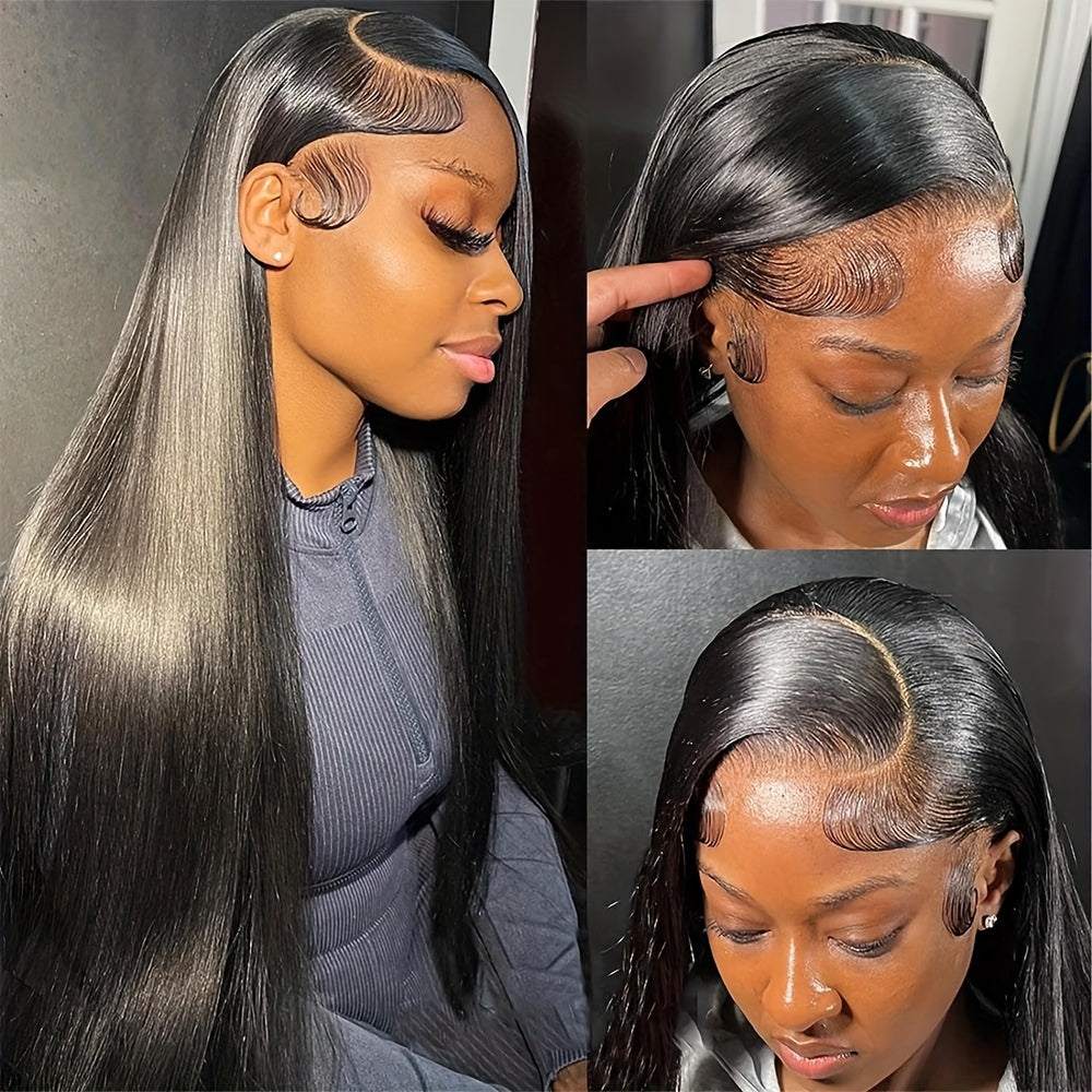 300% Density Straight Lace Front Wig Human Hair 13x4 HD Lace Human Hair Wig Pre Plucked Bone Straight Lace Frontal Wig With Ear To Ear Baby Hair Full Edges 100% Brazilian Human Hair Lace Wig For Daily Wear