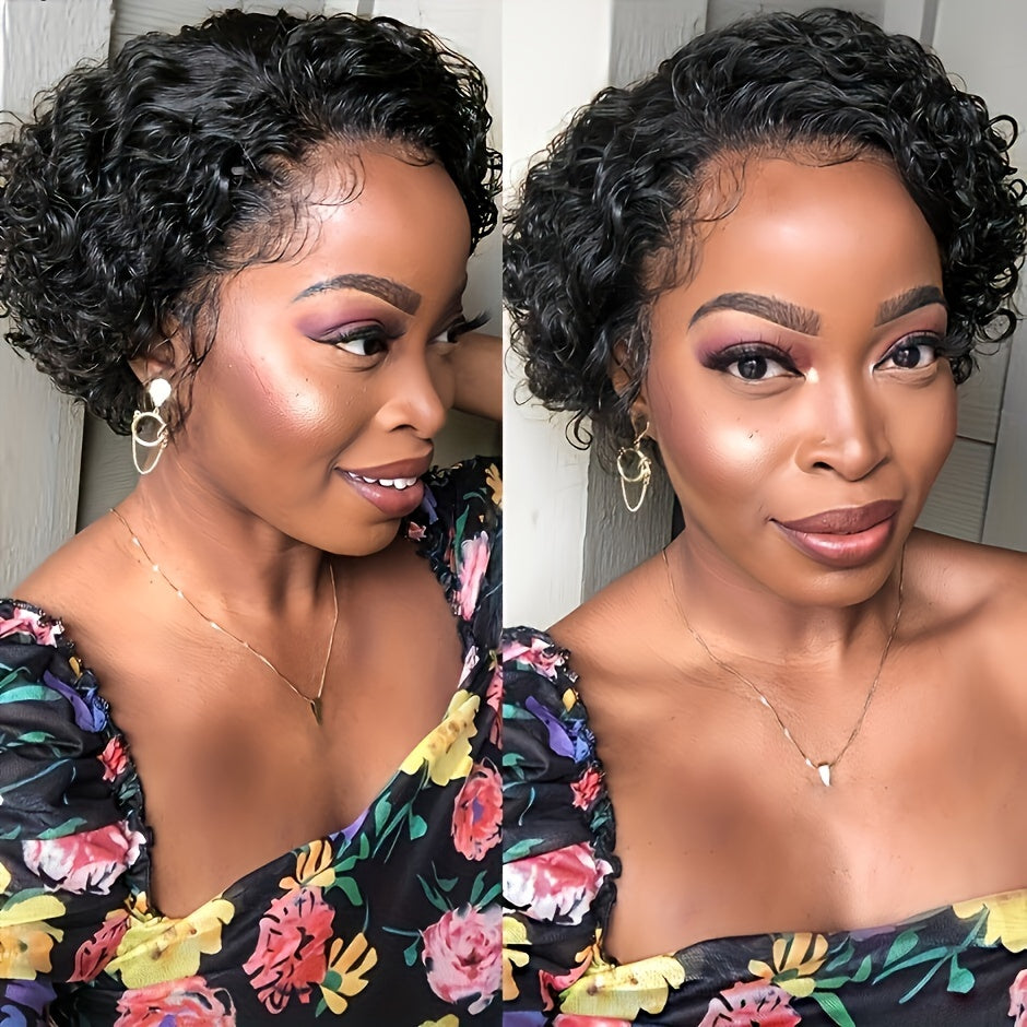 13x1 Lace Front Human Hair Wig Short Pixie Cut Wigs Short Curly Bob Transparent Front Lace Wigs For Women 180%