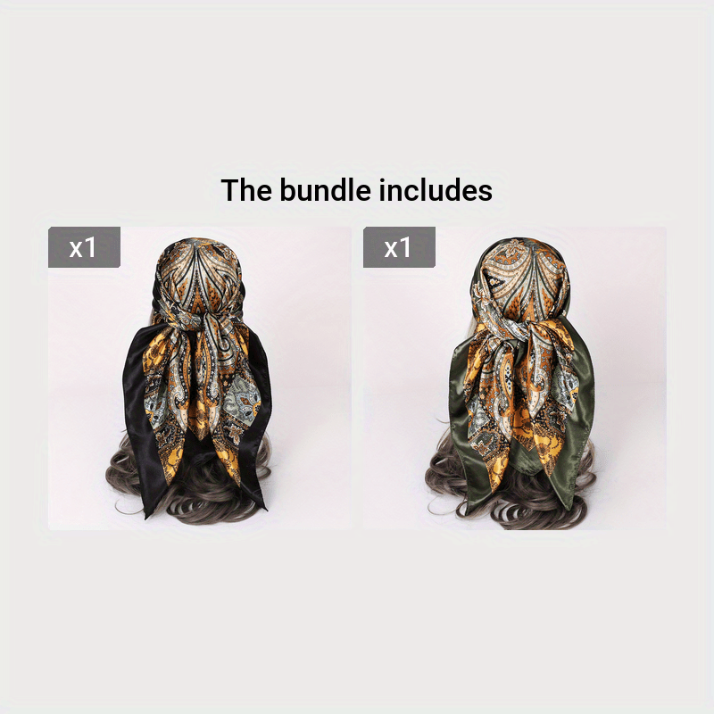 35.4" Luxurious Vintage Paisley Print Square Scarf - Soft Imitation Silk Satin, Windproof, Head Wrap, Neckerchief, Fashion Accessories for Women - Stylish, Versatile, and Comfortable