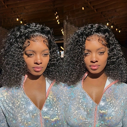 Water Wave Bob Wig 100% Human Hair Glueless Pre Plucked Pre Cut Short Throw On And Go Glueless Bob Wigs For Black Women 14-20 Inch Wet And Wavy Swiss HD Lace Closure Wig 4x4 250% Density Natural Black