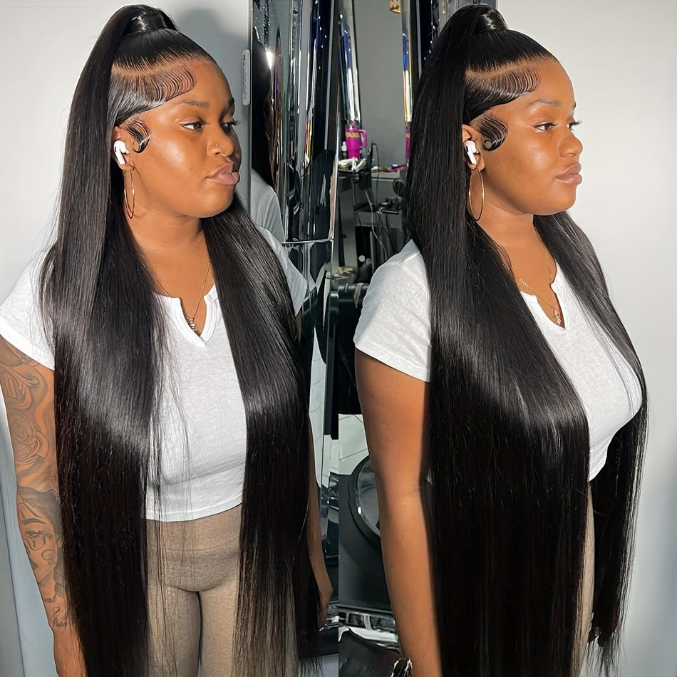 300% Density Straight Lace Front Wig Human Hair 13x4 HD Lace Human Hair Wig Pre Plucked Bone Straight Lace Frontal Wig With Ear To Ear Baby Hair Full Edges 100% Brazilian Human Hair Lace Wig For Daily Wear
