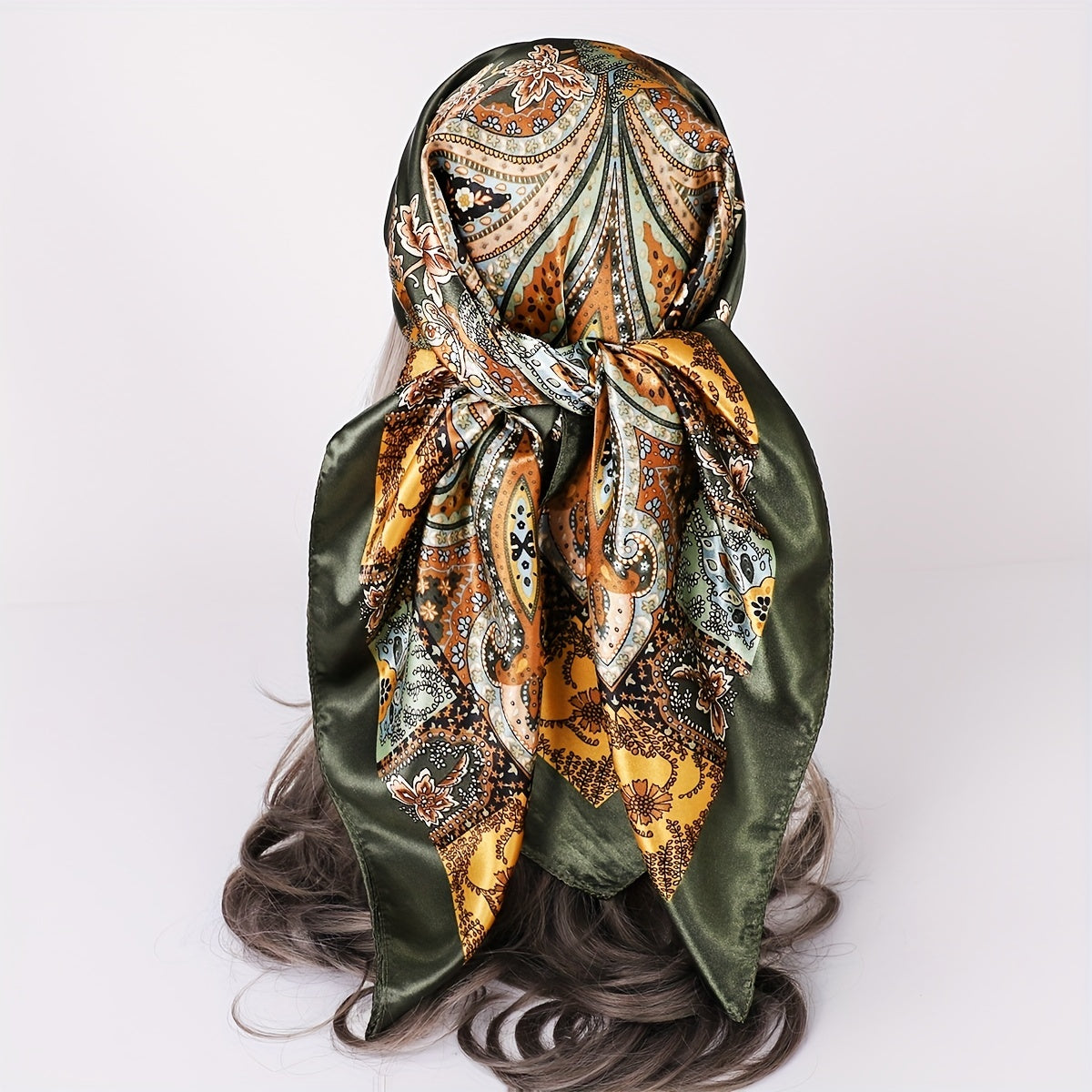 35.4" Luxurious Vintage Paisley Print Square Scarf - Soft Imitation Silk Satin, Windproof, Head Wrap, Neckerchief, Fashion Accessories for Women - Stylish, Versatile, and Comfortable