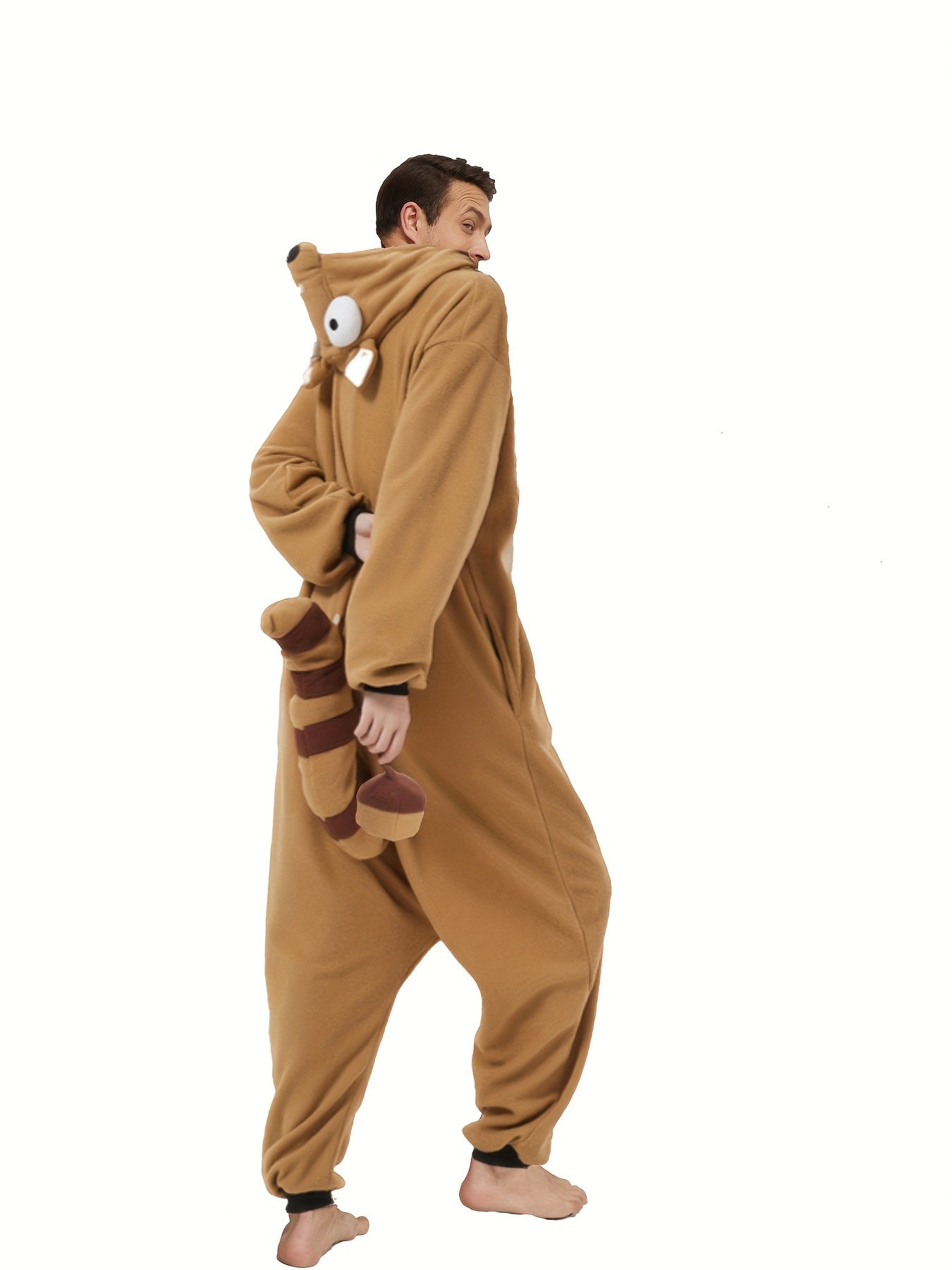 Men's Cartoon Kangaroo Hooded Blanket, Casual Soft Cozy Flannel Wearable Onesie Sleeping Bag Blanket, As Gifts, Party Performance Clothing
