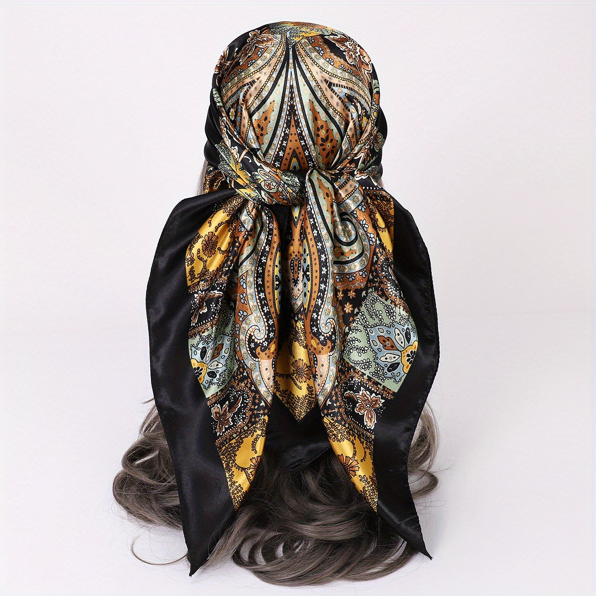 35.4" Luxurious Vintage Paisley Print Square Scarf - Soft Imitation Silk Satin, Windproof, Head Wrap, Neckerchief, Fashion Accessories for Women - Stylish, Versatile, and Comfortable